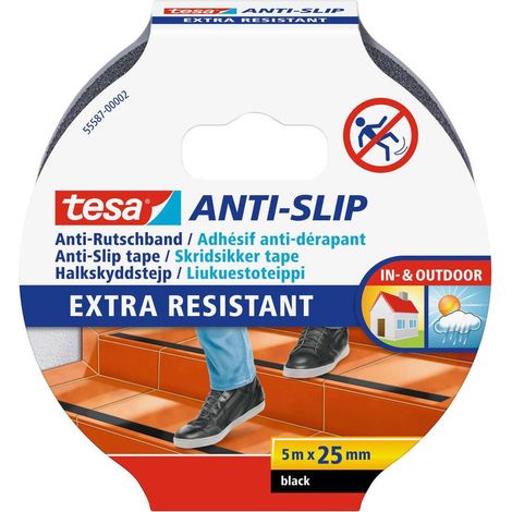 Tesa Cinta antideslizante negra 5m x 25mm alta adhesión
