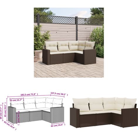 4-tlg. Garten-Sofagarnitur mit Kissen Braun Poly Rattan - Gartensorgsofa - Outdoor Sofa - Lounge Set - Gartenmöbel - Rattan Möbel - Home & Living