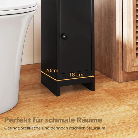 Set of 2 narrow toilet cabinets with 2 open compartments & 2 removable shelves, bathroom cabinet, black (1/5)