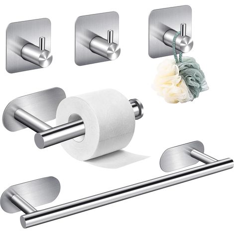 Juego de toallero sin taladro, 5 en 1, de acero inoxidable 304, accesorio de baño de pared, gancho para toallas. (1/5)
