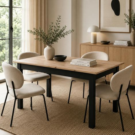Table à manger extensible noire et effet bois 140-180 cm ALVA (1/5)