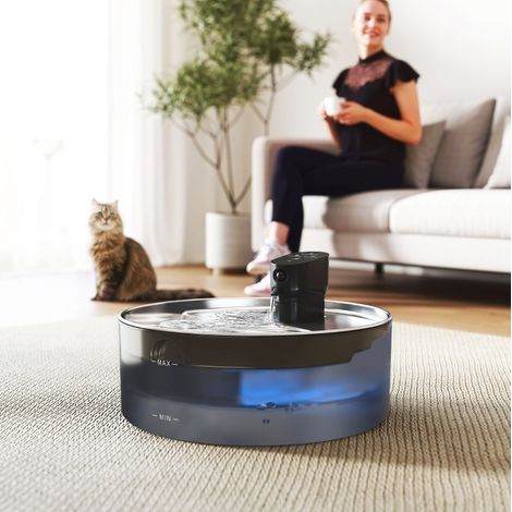 Fontaine a eau pour chat 7 L sans fil inox noire HAVRYA (1/3)