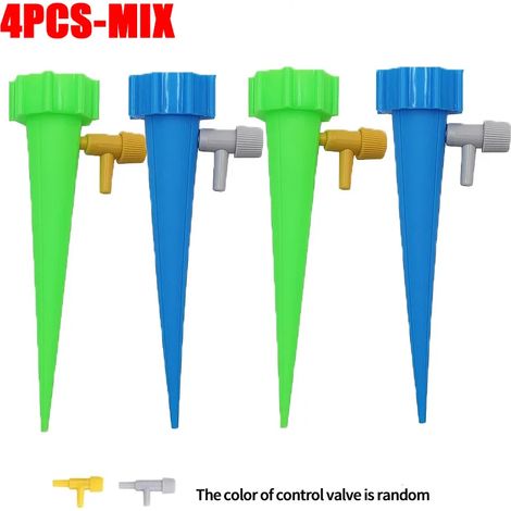 Système d'irrigation goutte à goutte automatique (lot de 4) pour plantes à fleurs, serre et jardin. Dispositif de goutte à goutte automatique réglable. (1/4)