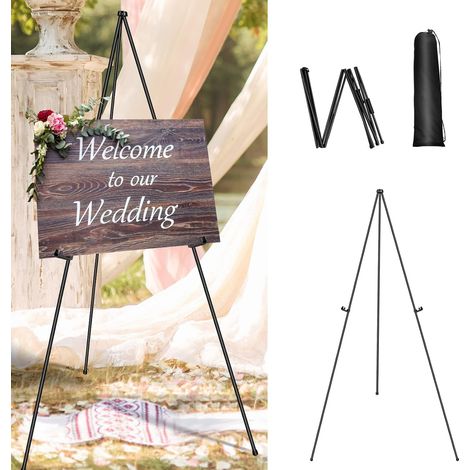Chevalet pliant de signe de bienvenue d'affichage de mariage Chevalet portatif du sol au plafond en métal de 160 cm avec sac de rangement et tapis antidérapant, peinture pliable à grande échelle trépi (1/5)