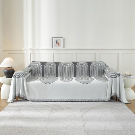 1 Housse De Canapé 3 Places, Tissu Polyester Épais, Protection Anti-Taches, Pour Salon Gris Foncé (1/5)