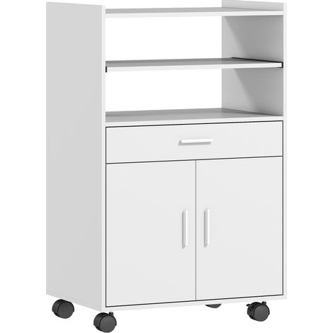 Mobile per microonde 59x40x92 cm in MDF bianco con ruote e contenitore - CHICFURN (1/5)
