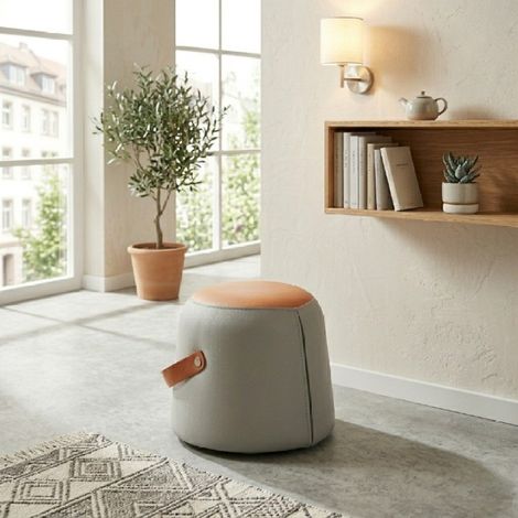 Tabouret moderne avec poignée en cuir PU, assise rembourrée recouverte de cuir PU, repose-pieds multifonctionnel pour salon ou chambre (1/5)