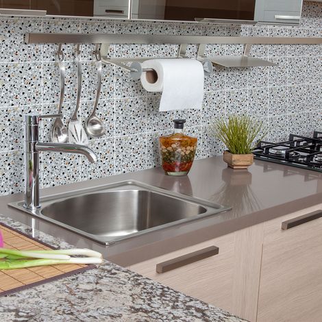 Sticker Mural Carrelage adhésif Cuisine Salle de Bain - 9 STICKERS CARRELAGES TERRAZZO STINTINO - 9stickers10x10cm (1/5)