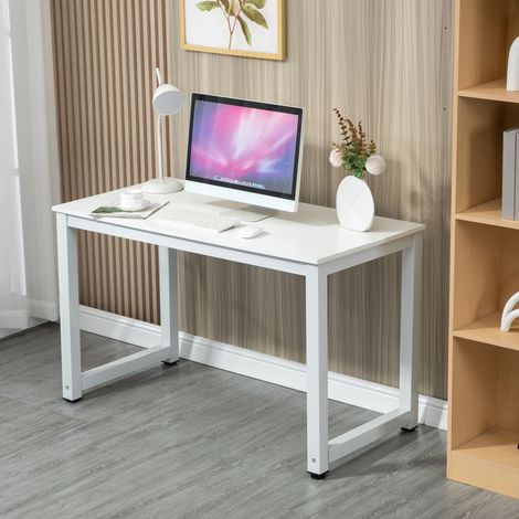 Bureau blanc, en MDF et métal, grand plateau polyvalent pour ordinateur et travail, 120×60×74cm (1/5)