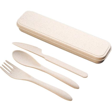 Set di posate da viaggio riutilizzabili e portatili da 10 pezzi, composto da cucchiaio, forchetta e coltello, con custodia, ideale per scuola, picnic e campeggio. (1/4)