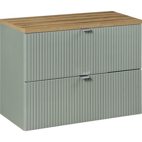 Waschtischunterschrank 80cm Jade mit 2 Schubladen, Grün und Holzoptik