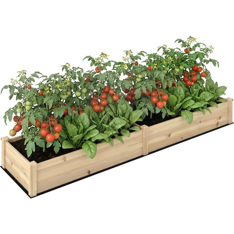 Outsunny Blumenkasten, Pflanzkasten mit 2 Pflanzbereichen, Gemüsebeet für Gemüse, Kräuter im Garten, Terrasse und Balkon, Holz, Natur, 244 x 61,5 x 27 cm