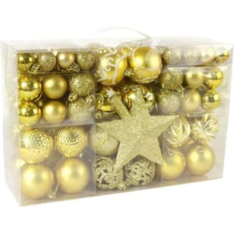 Pack of 101 sturdy plastic Christmas tree decorations, indoor and outdoor Christmas decorations, gold
