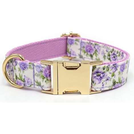 Collier de chien floral XL en tissu avec boucle dorée et design ajustable à velcro (1/2)
