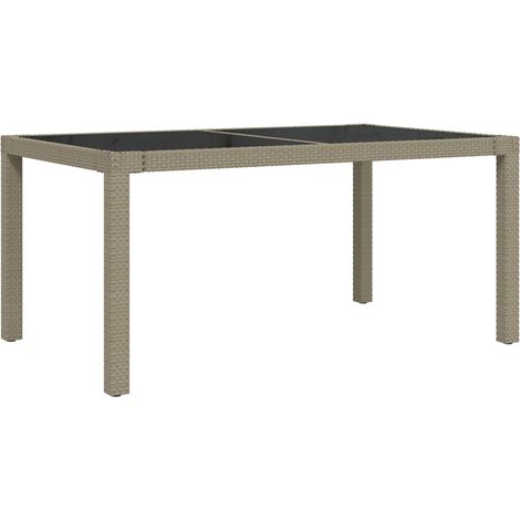 Table de jardin 150x90x75 Verre trempé-résine tressée Beige (1/5)