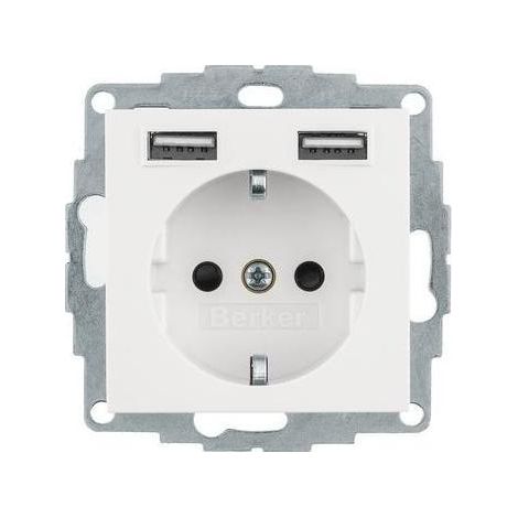 Berker Steckdose SCHUKO/USB, S.1, polarweiß gl. 48038989 (1/5)