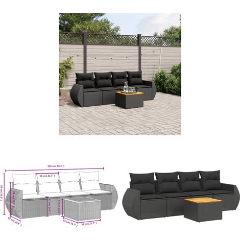 5-tlg. Garten-Sofagarnitur mit Kissen Schwarz Poly Rattan - Gartenmöbel - Outdoor Möbel - Rattan Gartenset - Lounge Set - Esstisch - Home & Living (1/3)