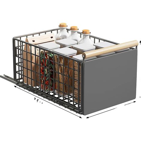Organizzatore per armadietto, design pieghevole, meccanismo di estrazione fluido, grigio L, 1 ripiano (1/2)