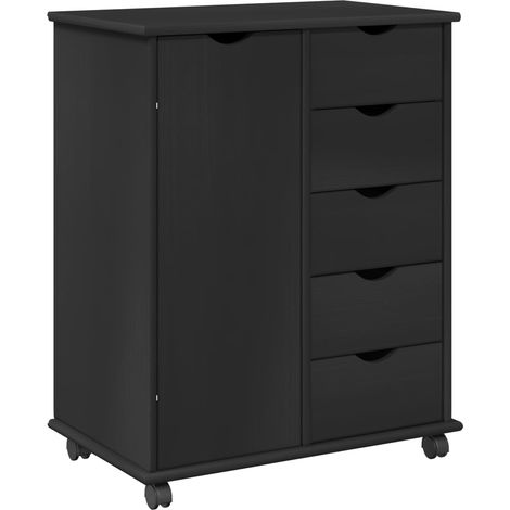 Gabinete rodante Negro 63,5 x 39 x 79 cm Madera de Pino Macizo vidaXL