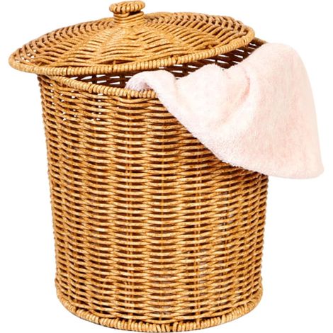 Corbeille À Linge Osier Avec Couvercle Panier De Rangement 11 Pouces Pour Vêtements Chambre Salle De Bain Conteneur Tissé Portable Multiusage (1/5)