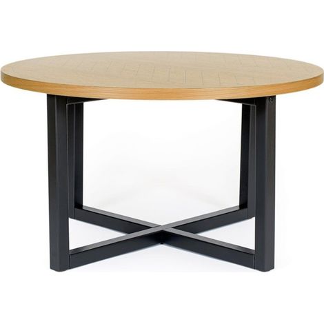 Table Basse Ronde "Camden" 80cm Chêne & Noir (1/4)