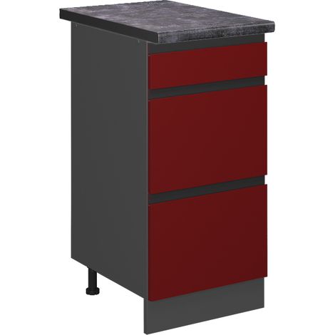 Mueble bajo de cocina R-Line, Rojo, 40 cm con cajones, ET Antracita, Vicco