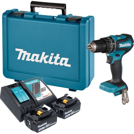 Taladro atornillador de percusión a batería Makita DHP 485 RFE de 18 V, 50 Nm, sin escobillas + 2 baterías de 3,0 Ah + cargador + maletín (1/5)