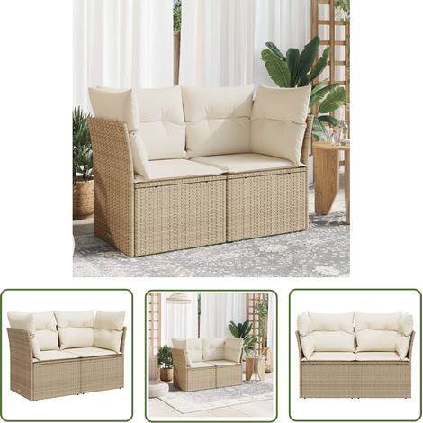 The Living Store Canapé de jardin avec coussins 2 places beige résine tressée - Canapé De Jardin - Meuble De Jardin - Salon De Jardin - Résine Tressée - Rotin Synthétique (1/5)