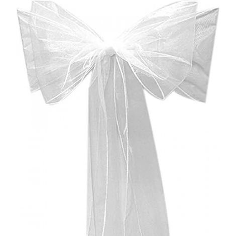 50 Stück Organza Stuhl Band Schleife, Stuhlhussen Stuhl Schärpe, Organza Schleifenband für Hochzeit Party Dekoration (Weiß) (1/5)