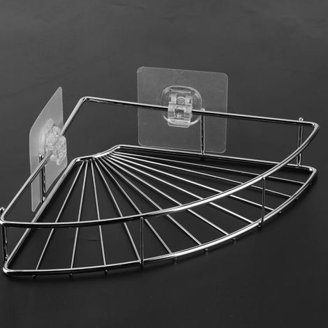 Étagère de rangement triangulaire en acier inoxydable, coin organisateur de salle de bain avec adhésif (1/5)