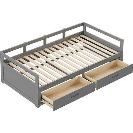 Canapé-lit extensible 90/180200 cm avec tiroirs et sommiers à lattes, lit en pin avec rangement, gris (Ancien SKU: LD000033AAE) (1/5)