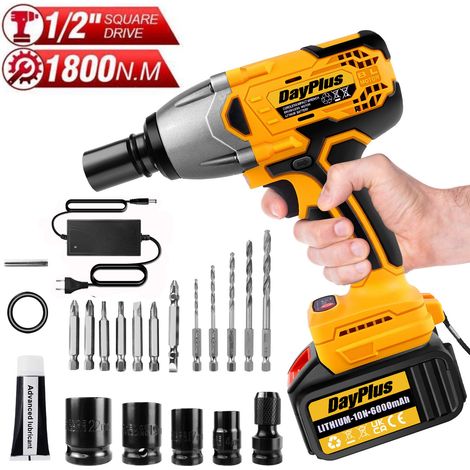 Dayplus – Clé à choc sans fil 21V 1800Nm – Moteur Brushless – Batterie 6000mAh – Vitesse 0-3200RPM – Pour travaux intensifs (1/4)