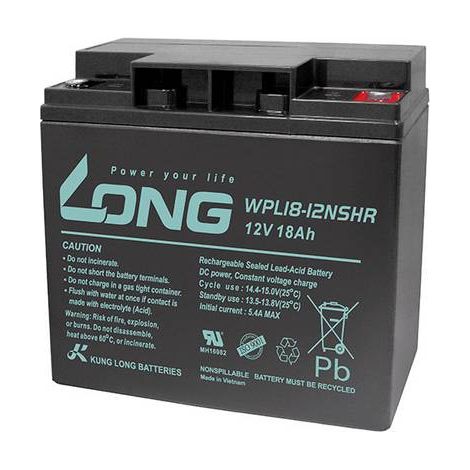 Long WPL18-12SHR WPL18-12SHR Batterie au plomb 12 V 18 Ah plomb (AGM) (l x H x P) 181 x 167 x 76 mm raccord à vis M5 auto-décharge réduite, sans en Y860882 (1/2)