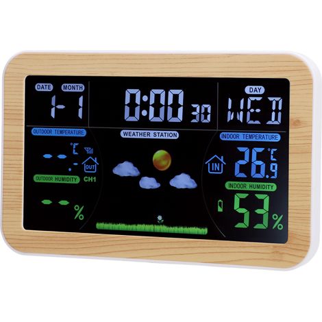 Horloge météo LCD, moniteur de température et d'humidité intérieure et extérieure, prévisions sur 24 heures pour salle de stockage de Garage (1/5)