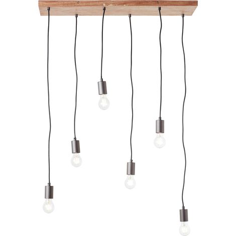 BRILLIANT Lampe, Rustik Pendelleuchte 6flg schwarz/holzfarbend, 6x A60, E27, 40W, Kabel kürzbar / in der Höhe einstellbar (1/4)