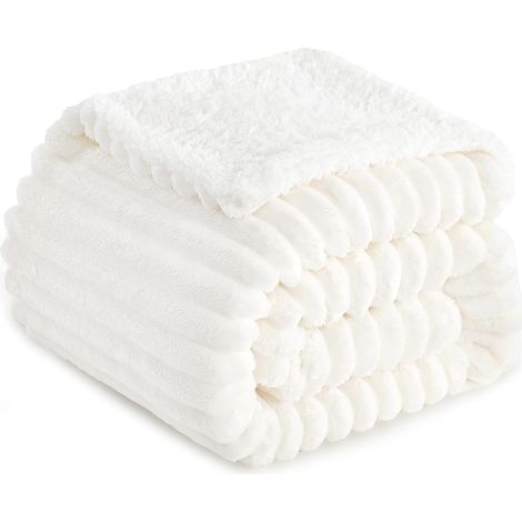 Couverture Polaire Hiver en Sherpa Doux 150x200 Blanc pour 2 Personnes Chaude (1/5)