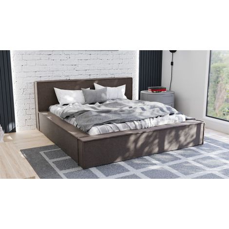 Polsterbett Doppelbett ALDANA 120x200cm Komplettset in Stoff Freya Dunkelbraun