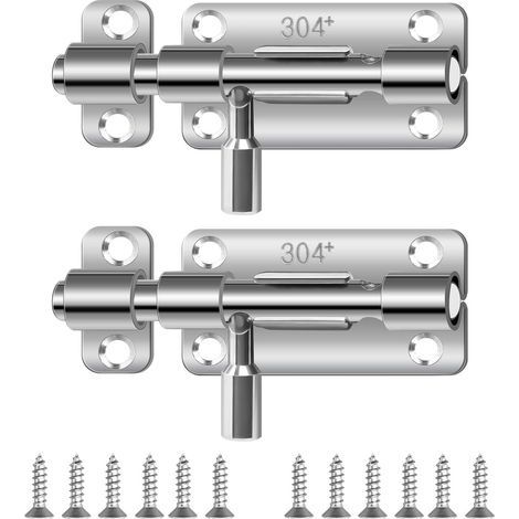 Verrou de Porte 2 Pièces Targette de Porte Targette Acier Inoxydable Loquet Coulissant avec Vis Loquet Porte Coulissante pour Maison Grange Clôture Hangar (1/5)