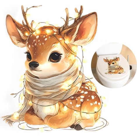 Weihnachts-Rentier-Aufkleber, 29 × 29 cm, wasserfestes/abnehmbares PVC, zur Dekoration von WC-/Badezimmerdeckeln.