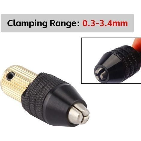 Mini-Selbstspannfutteradapter, Mini-Bohrfutter, Bohrfutter mit Spannbereich 0,3 bis 3,4 mm (5-mm-Bohrung), Mini-Elektrobohrzubehör: Spannzange mit Schraubenschlüssel A (1/4)