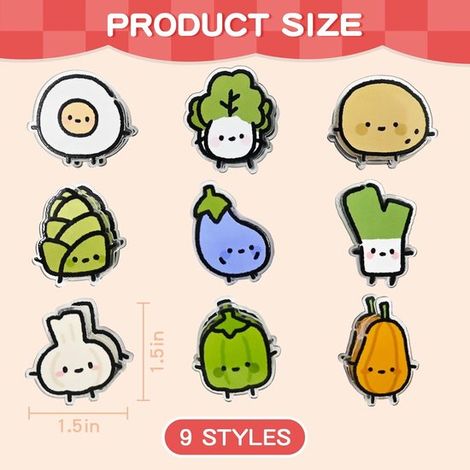 Confezione da 9 clip di chiusura, clip per sacchetti a forma di verdura, chiusure per sacchetti per snack, clip per rilegatura per la conservazione sigillata degli alimenti. Blocco note. (1/4)