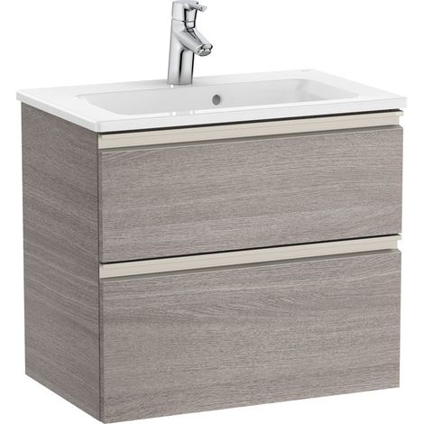 Pack Unik mueble base compacto de 2 cajones + lavabo THE GAP - ROCA Color: Roble City texturizado - Medidas: 605x380x537 mm