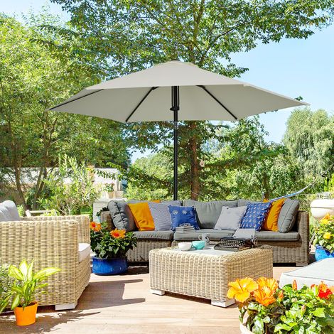 Ombrellone da giardino basculante a funzionamento manuale con ventilazione in metallo, in poliestere ad alta densità 180 g/m², grigio chiaro.