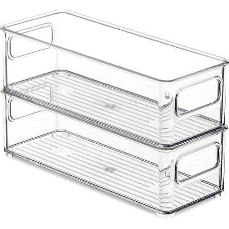 Set aus zwei stapelbaren Kühlschrank-Aufbewahrungsboxen mit Griffen, Organizer für Lebensmittel und Gemüse - Crezuo