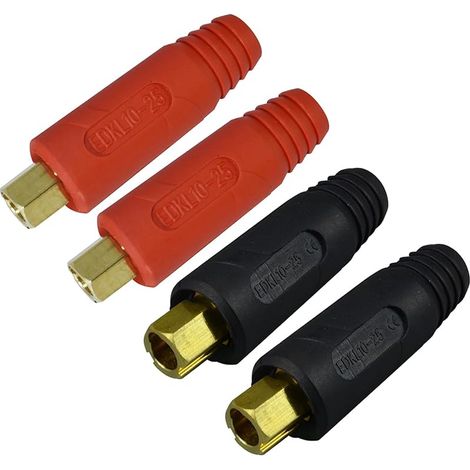 Câble pour Torche de Soudage TIG Prise du Connecteur de Soudage EDKL10-25 200A Connecteur Raccord Rapide style Dinse en Couleur Rouge et Noire 4 pièces (1/4)