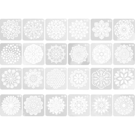 Ensemble de 24 pochoirs mandala creux pour meubles pierre bois 24 styles (1/4)