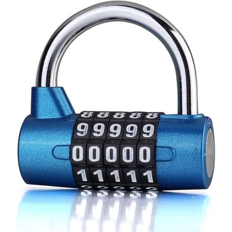 1 cadenas à combinaison - 65 x 26 mm - 5 chiffres - combinaison réinitialisable - idéal pour salle de sport, école, casiers de sport, valises et clôtures - bleu (1/5)