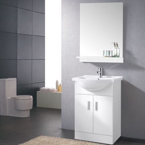 Basin Vanity Cabinet Bathroom Storage Furniture Sink Unit 650mm Gloss White (1/5)
