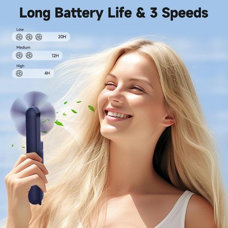 Mini ventilateur portable pliable – Batterie intégrée, USB rechargeable, 3 vitesses, blanc – Pour femmes, voyages, plein air (1/3)