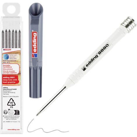 Edding DIY Baumarker Graphit 4-8880-8881 Marcatore di fori profondi Grigio, Bianco 1 KIT